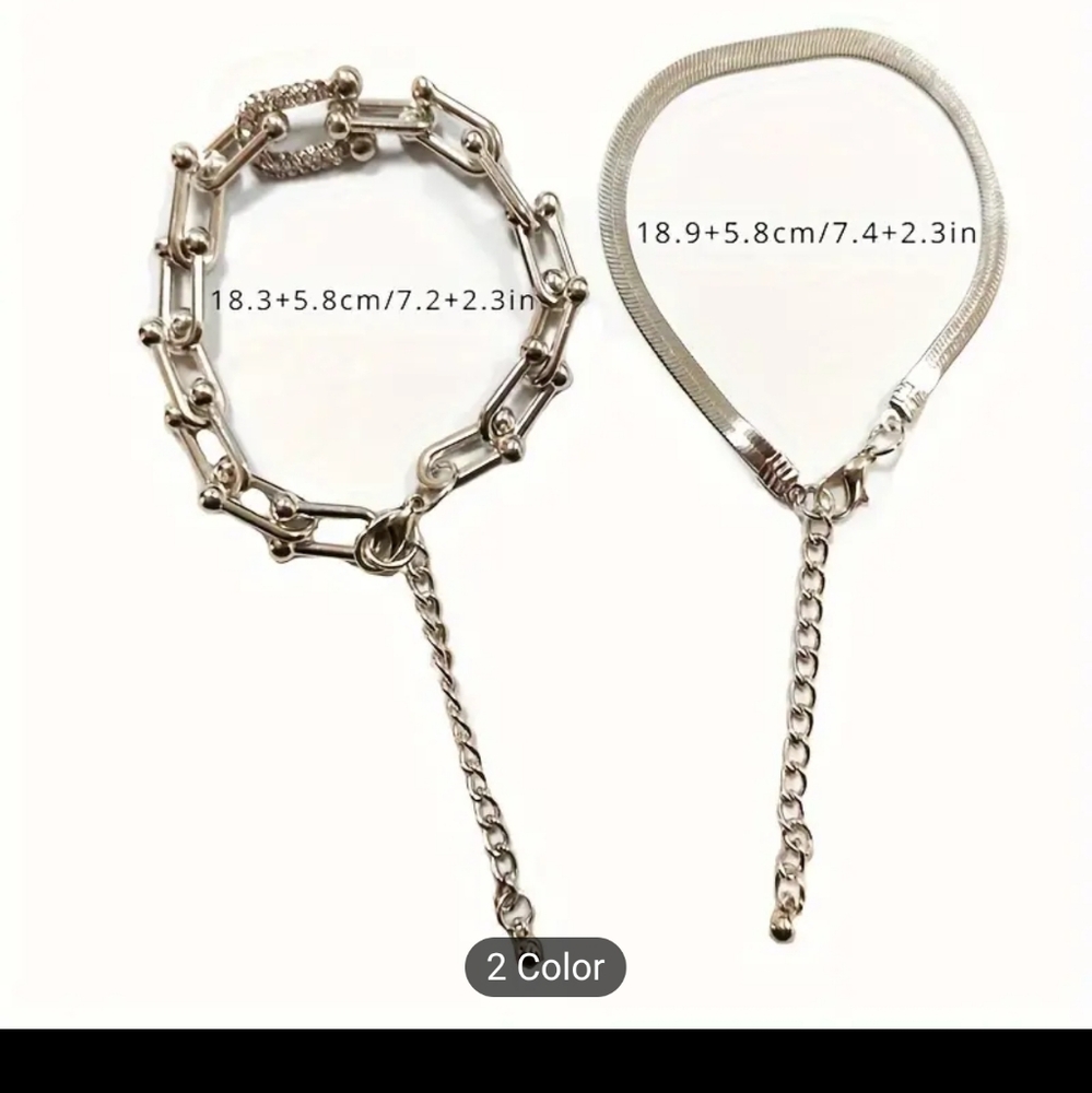 🩶🩶NEW🩶🩶 GORGEOUS!! 2PC Chain Link and Herringbone CZ Bracelet Set in SILVER - Picture 3 of 14